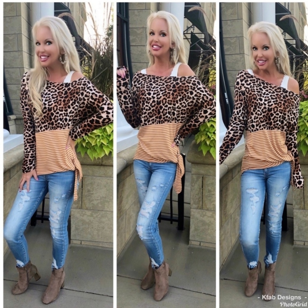 Cheetah/Stripe Print Knit Top - Picture 2 of 4